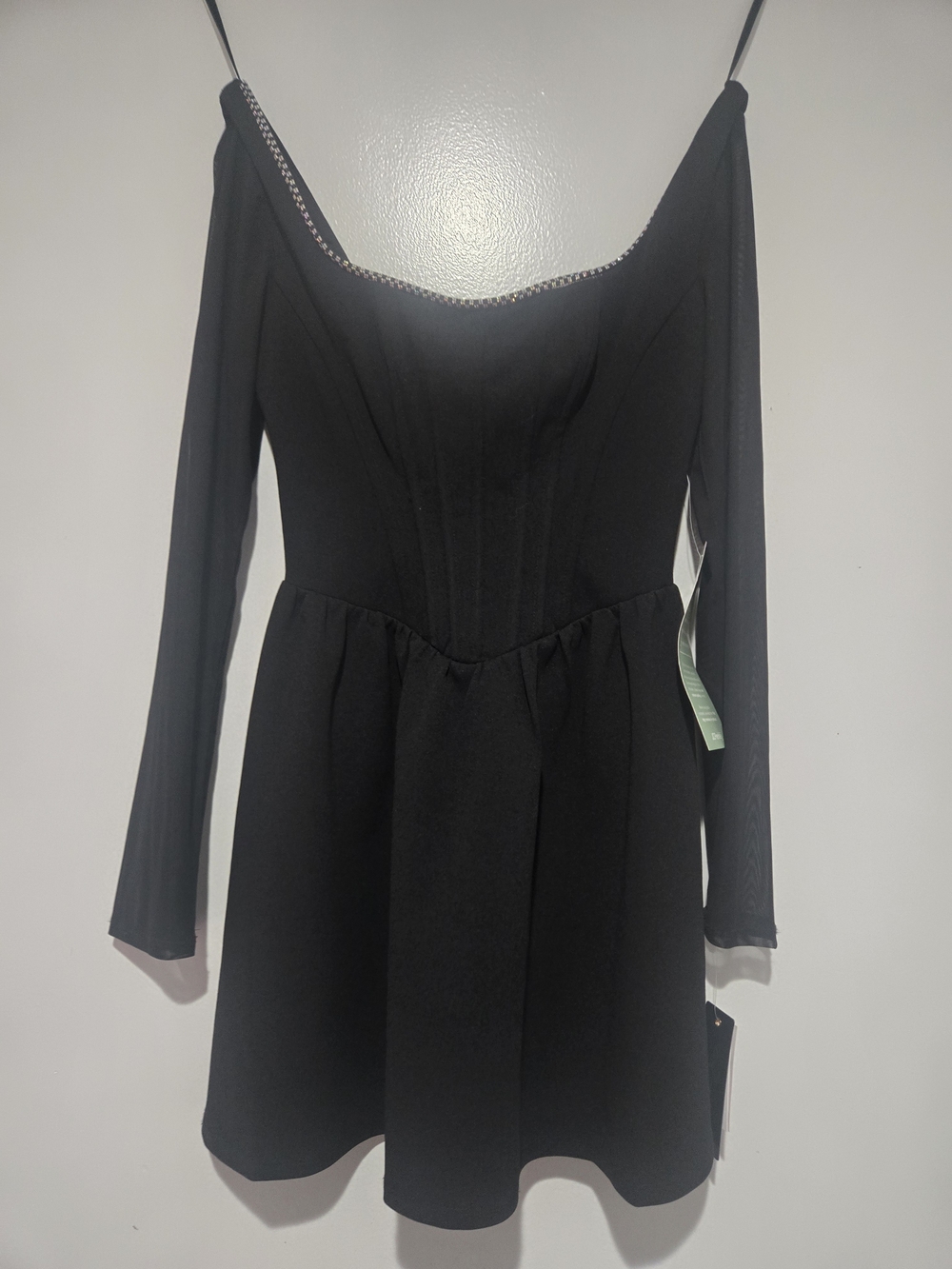 City Triangles Black Off-Shoulder Long Sleeve A-Line Dress
